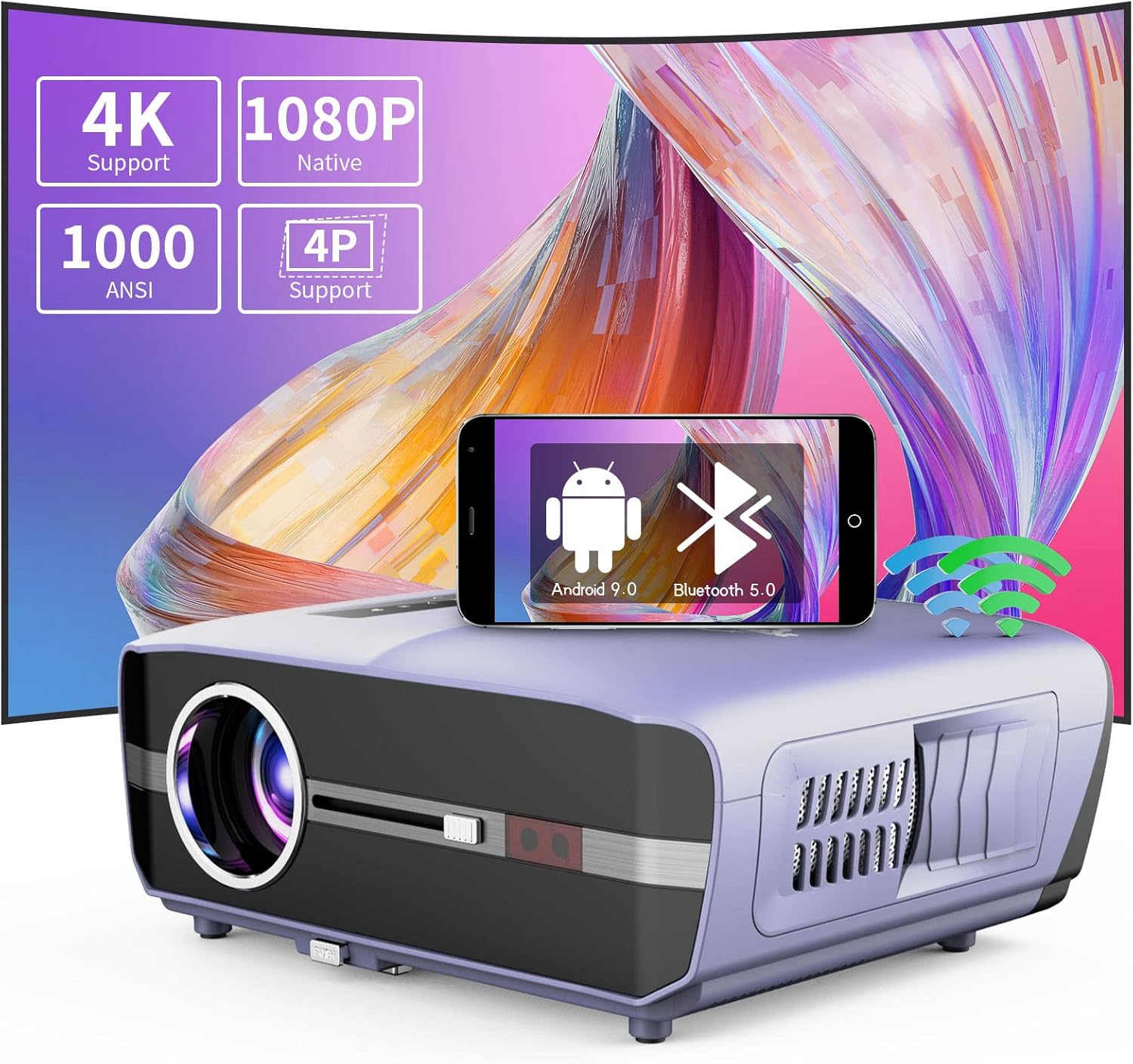 Video Projector 4K Wifi, 13000LM Digital Home Movie Projector LED 1080P