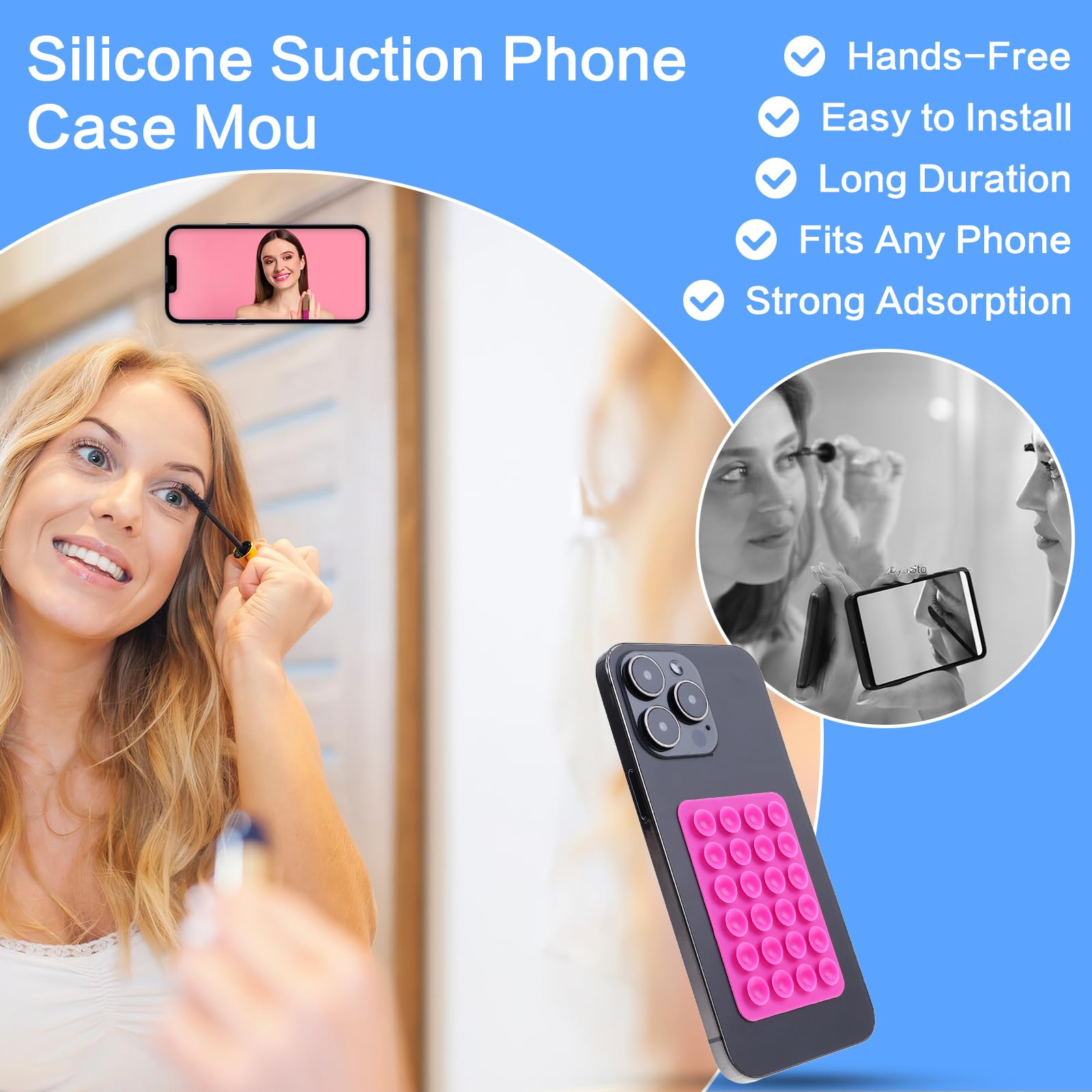 Lot De 4 Supports Téléphone Ventouse Gjinxi - Silicone Double Face Antidérapant, Transparent Et Colorés - 4