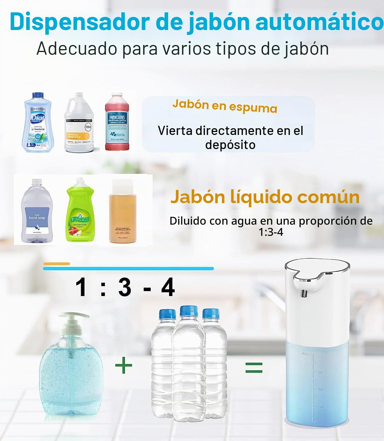 Jabón automático jabón líquido sin Contacto Recargable 400 ml Soporte de Pared 4 volúmenes de Espuma Ajustable Jabón eléctrico ipx5 con Sensor de Movimiento infrarrojo - Limpieza automática