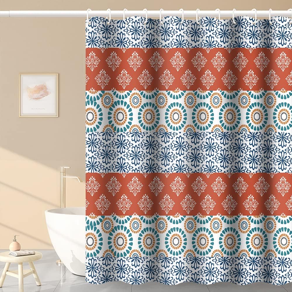 Mandala Bohemian Shower Curtains Boho Indian Style Medallion Damask Print Design Modern Bathroom Decor Waterproof Polyester Fabric 72x72 Inch Shower Curtains Sets with Hooks