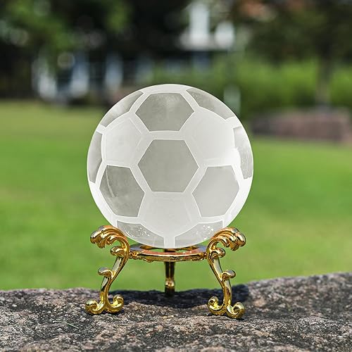 Miniatura 6 de LONGWIN Esfera decorativa sólida de la bola de cristal del pisapapeles del fútbol de 196.9 ft m (2.4inch) con el soporte de oro