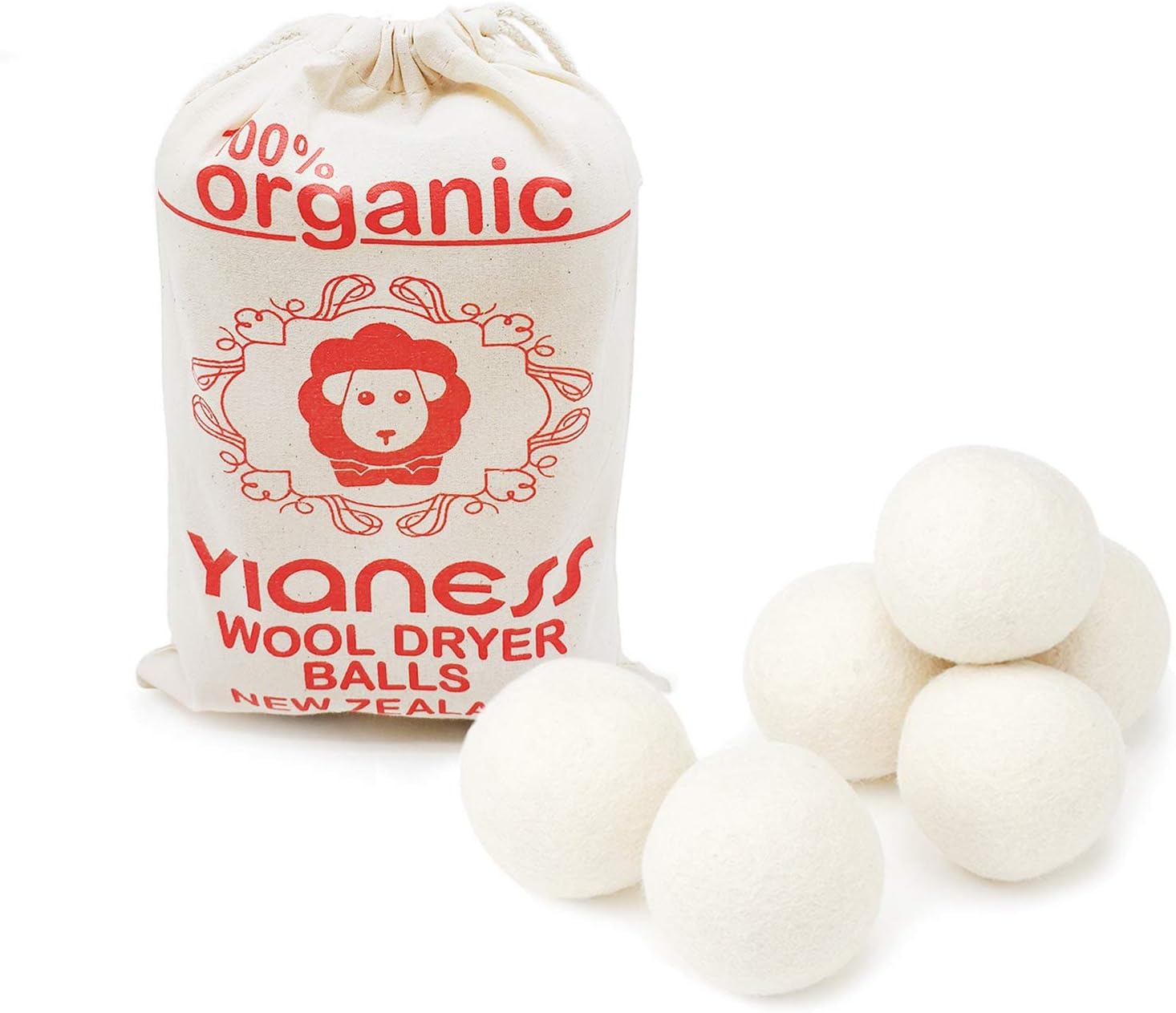 Organic Wool Dryer Balls for Laundry 100% New Zealand Felt Pure Non Toxic Hand Made Natural Fabric Softener XL 6 Pack