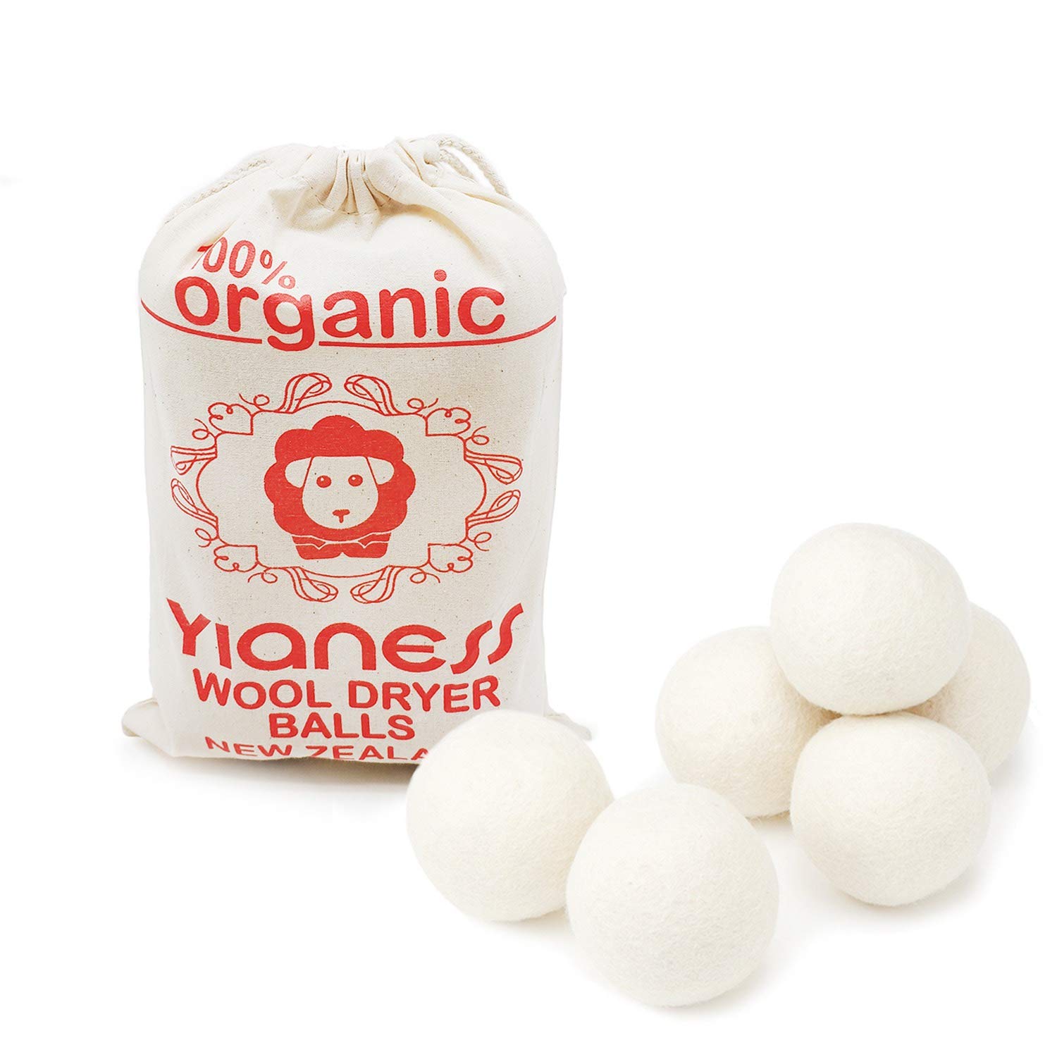 Organic Wool Dryer Balls for Laundry 100% New Zealand Felt Pure Non Toxic Hand Made Natural Fabric Softener XL 6 Pack