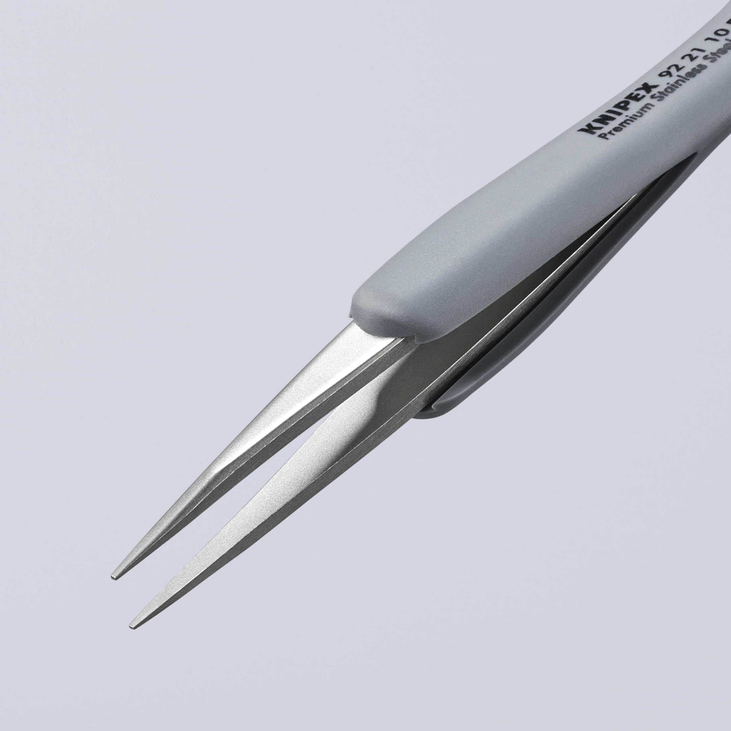 KNIPEX Pęseta precyzyjna z gumowanymi uchwytami ESD Nierdzewna, antymagnetyczna, rozpraszająca ładunki elektrostatyczne 123 mm, 92 21 10 ESD