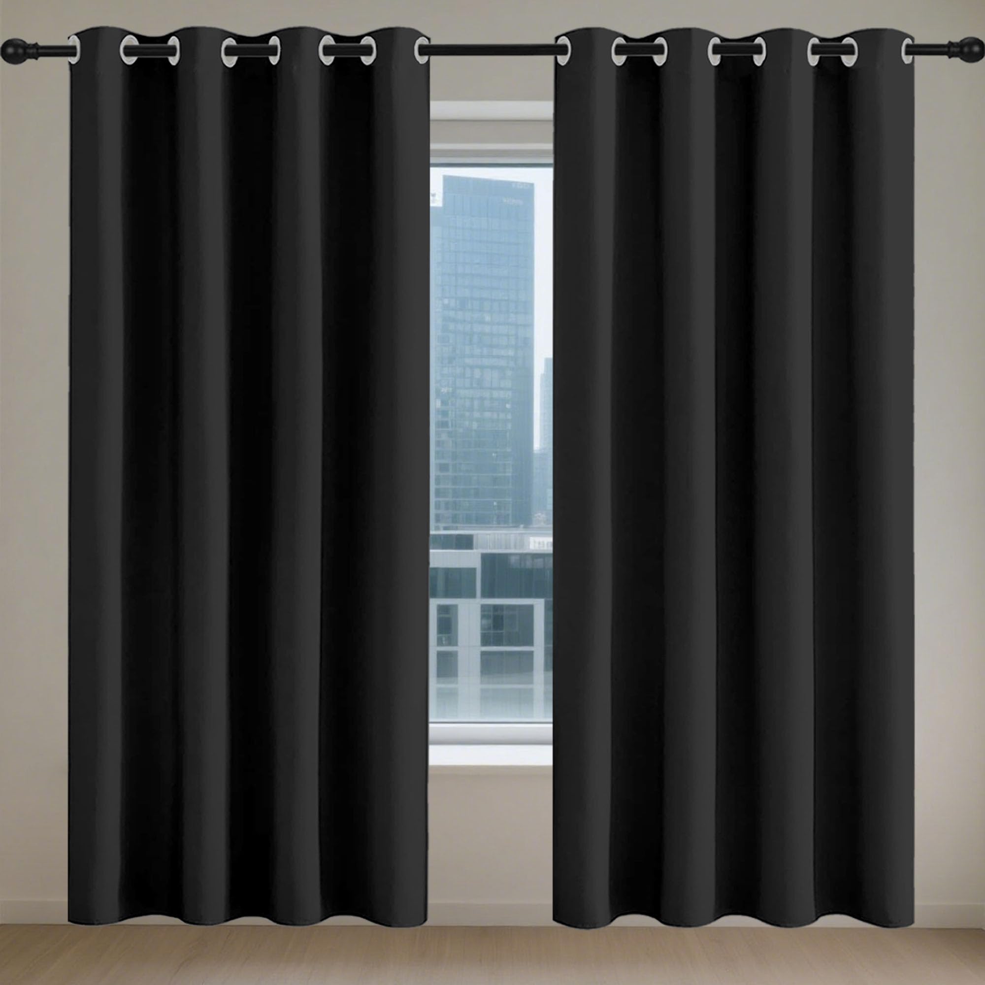 Rideau occultant infroissable et doux 160 x 180 cm isolant thermique de couleur noire