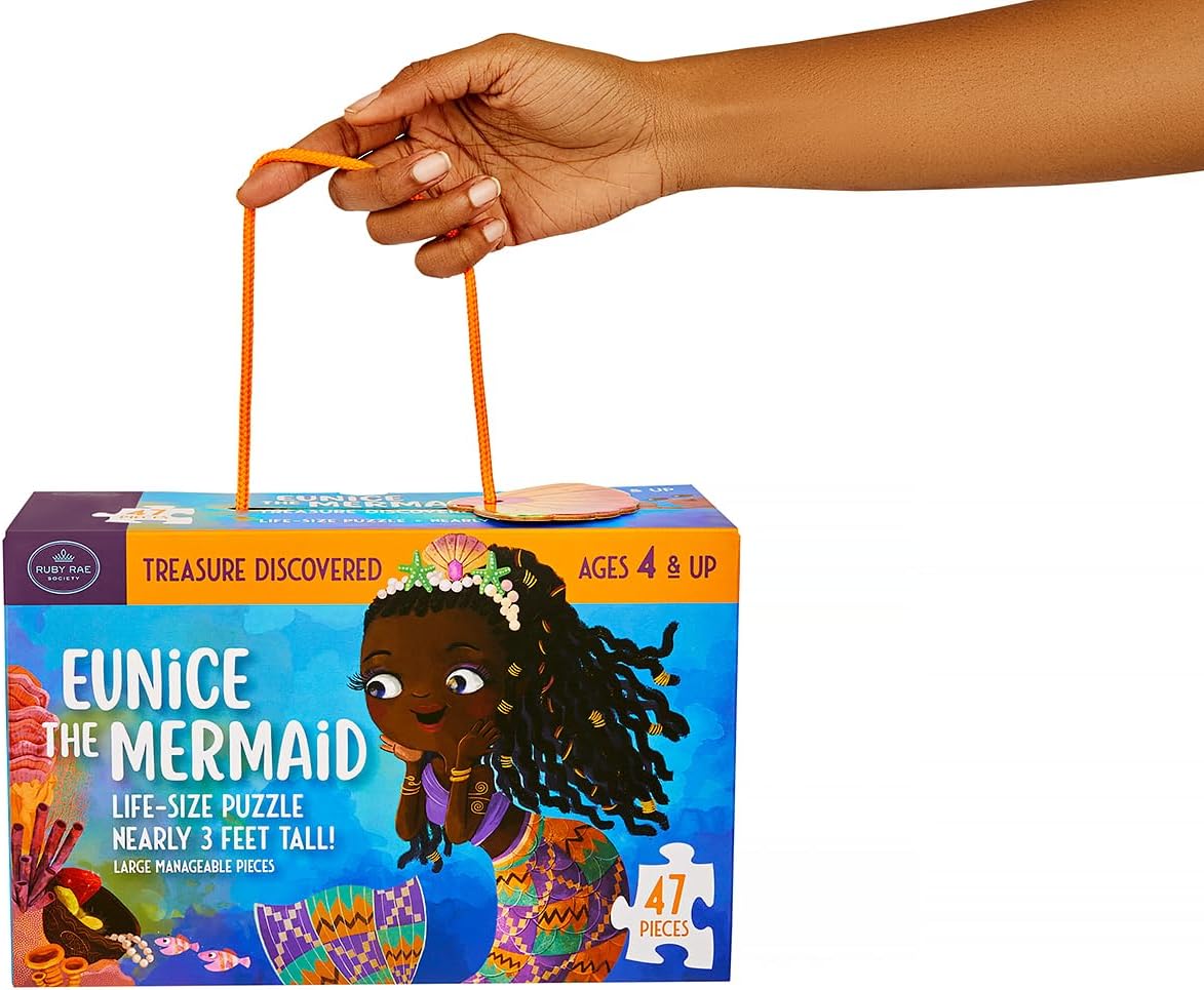 Ruby Ray Society Eunice The Mermaid 47‑Piece Life-Size Floor Puzzle for Kids – Extra‑Thick Educational Jigsaw for Ages 3–6 (3 ft. Tall)
