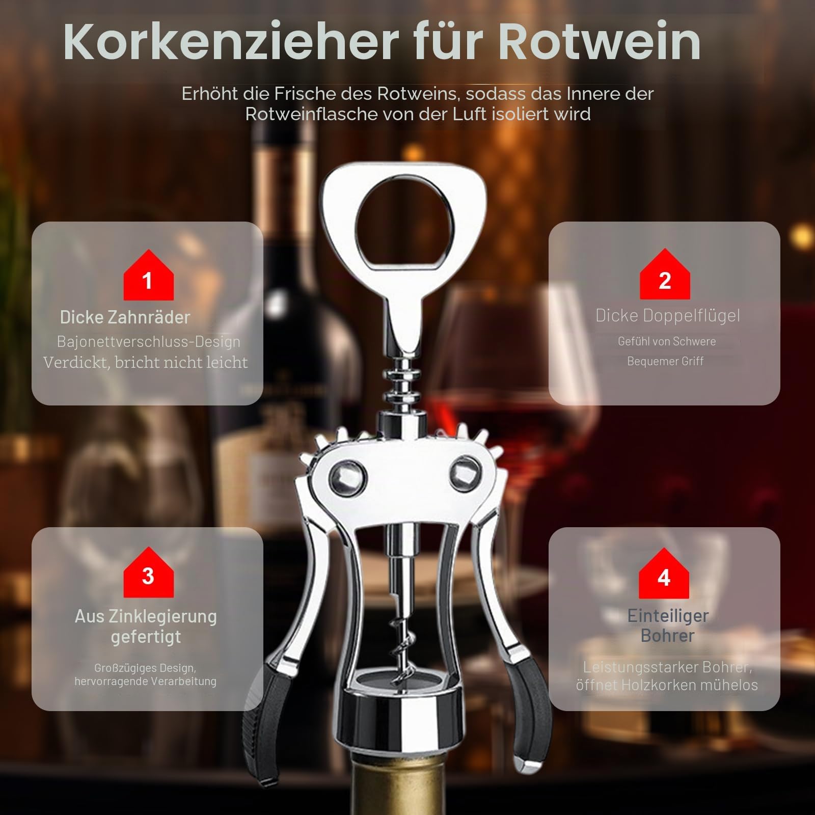 korkenzieher,flaschenöffner zinklegierung flügel - multifunktional wein bier doppelzweck einfach haltbar weinöffner,silber farbe