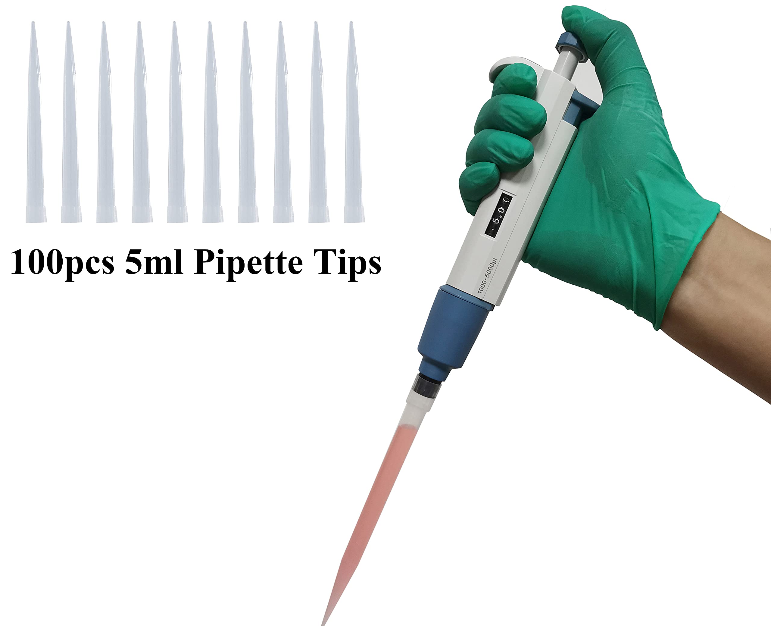 5 ml Labor-Pipette, verstellbar, 1000–5000 µl Pipette mit 100 Stück 5 ml Universalspitzen.
