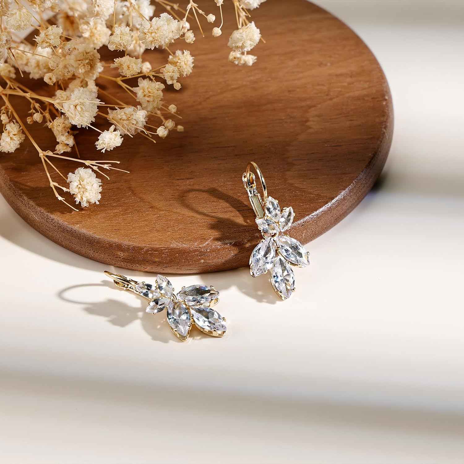 14K Gold Plated Cubic Zircon Leaf Dangle Earrings for Women, Floral Drop Earrings for Wedding & Party - Image 5