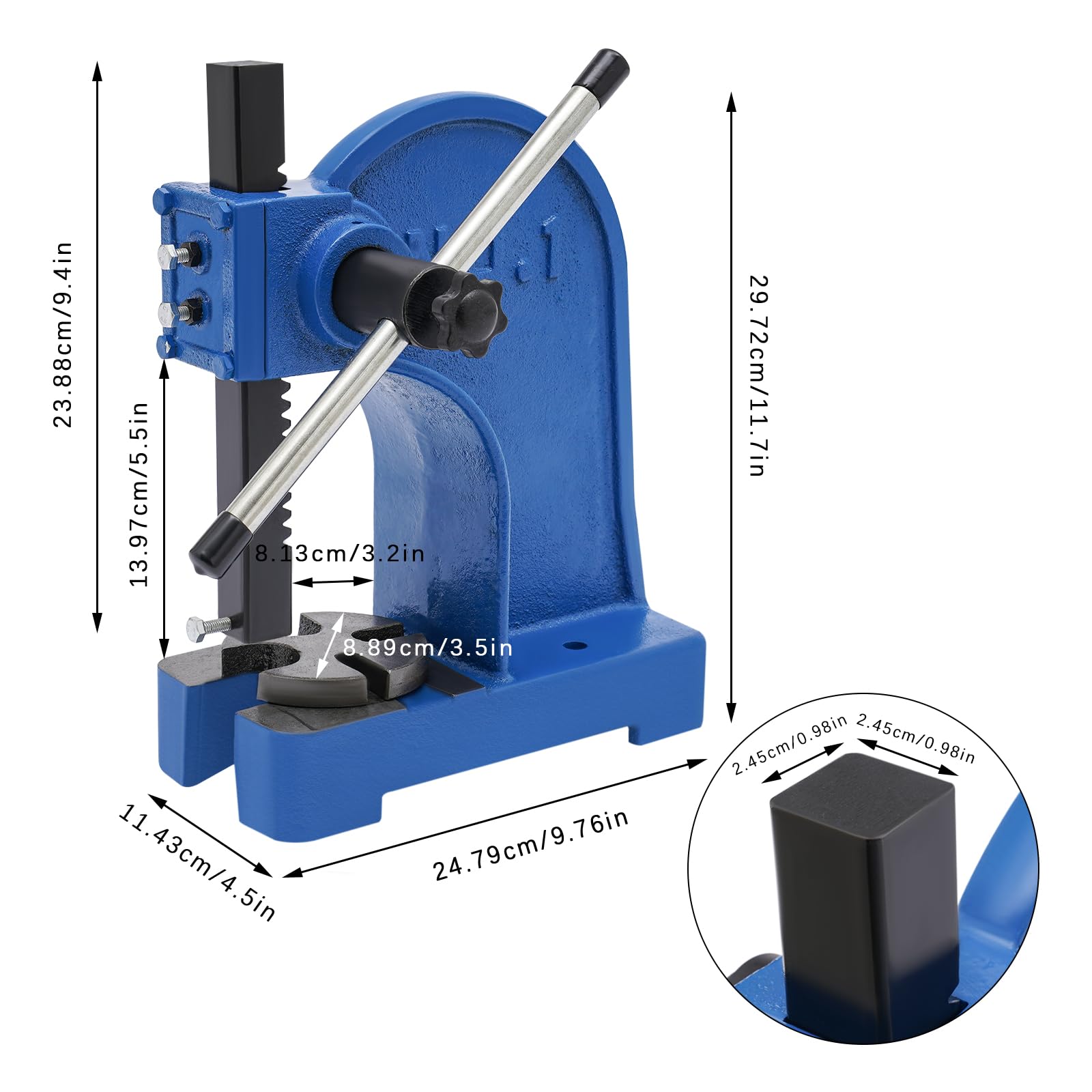 1 Tonne manuelle Arbor Presse 2204 62 lbs Belastbarkeit 5,5 in Max Schlaganfall Gusseisen Build verstellbarer Griff & Rutschschutzgriff für Stempeln Nieten Schmuckhandwerk