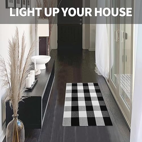 Miniatura 199 de IOHOUZE - Tapete a cuadros estilo búfalo de 5 x 8 pies para interiores y exteriores, lavable, para sala, tapete de bienvenida primavera-verano