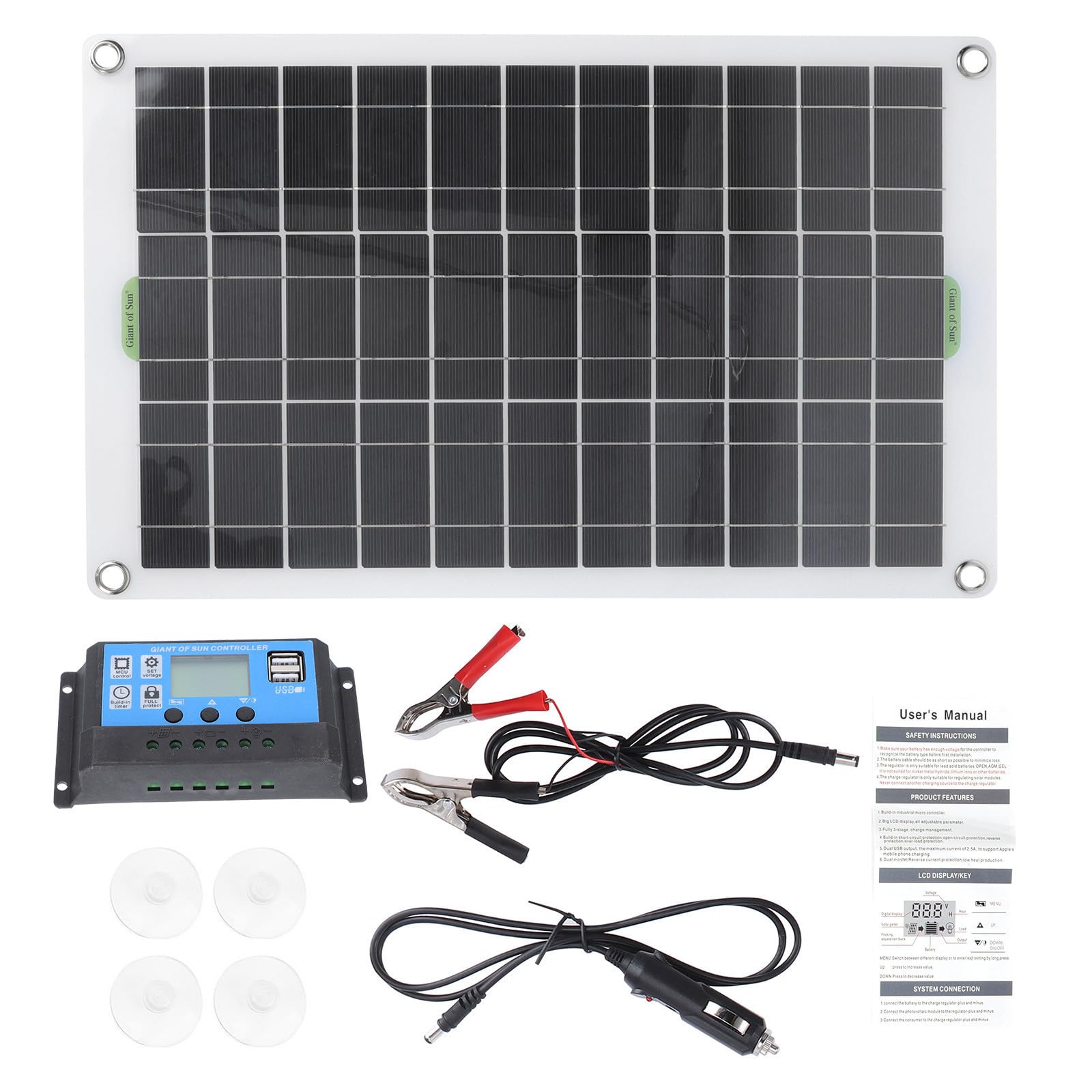 Kit Pannello Solare 20w 36 Celle per Ricarica Batterie