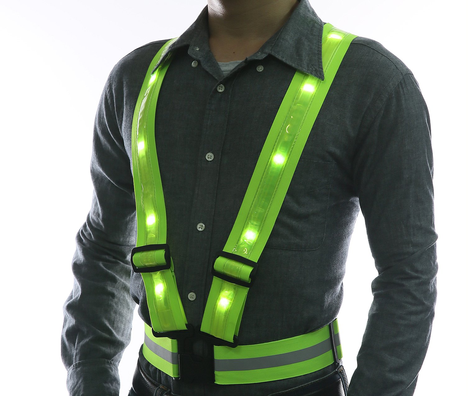 Glowseen LED Reflective Safety Vest, USB Rechargeable High Visibility Reflective Glowing Stripes, for Outdoor Sports Night Running Walking Cycling - Green