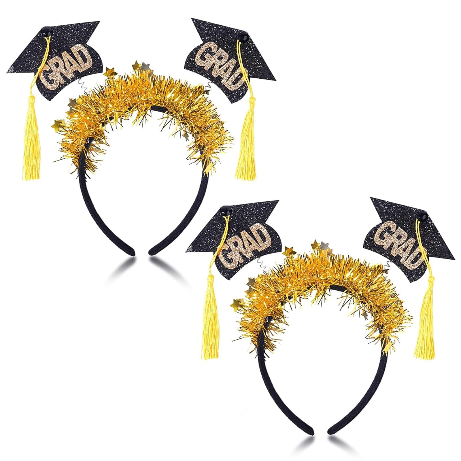 TWISBOW Graduation Headbands 2Pcs Graduation Hat Hairbands with Gold Tassel Mini Bachelor Cap Headpiece for Graduation Party Dress Up Photo Props