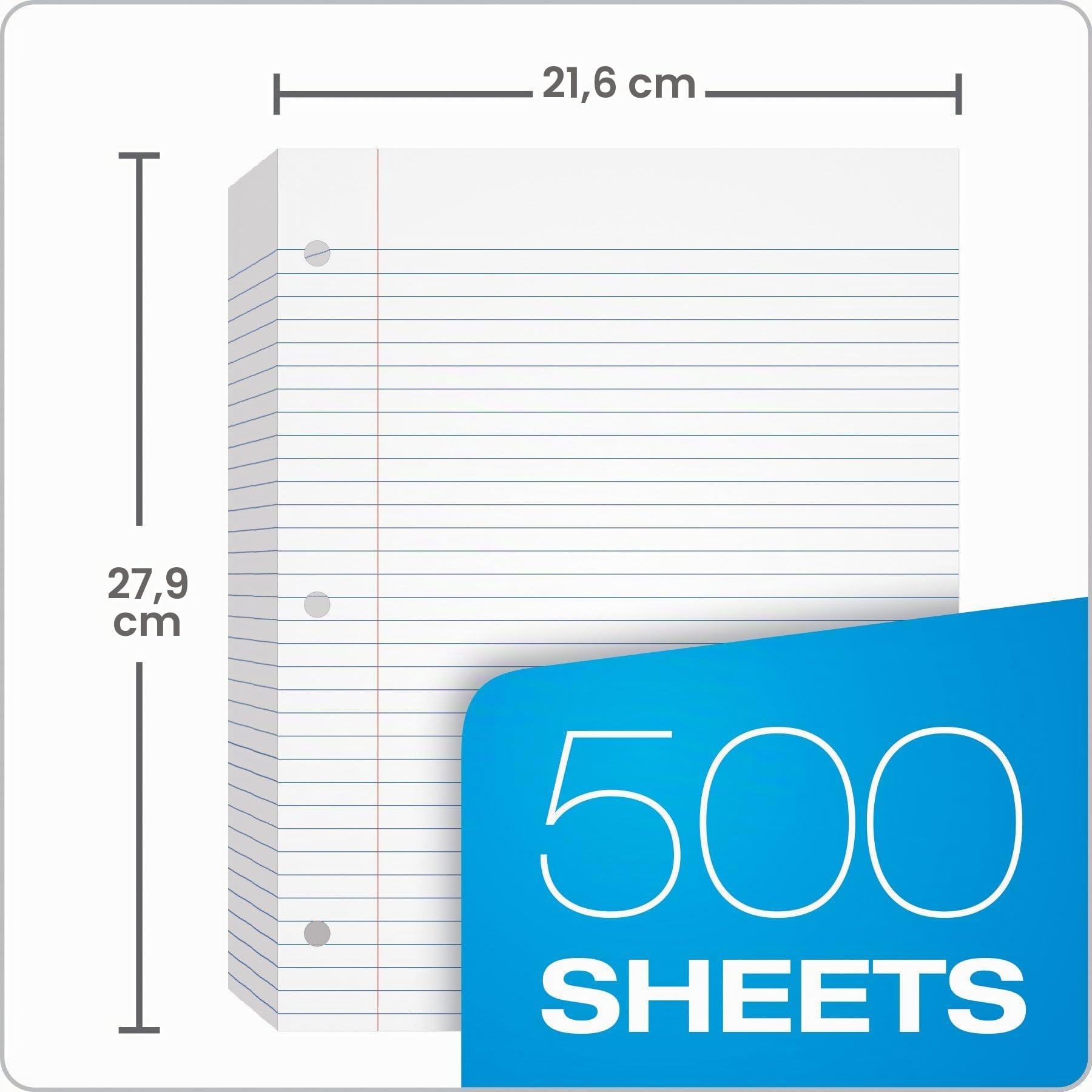 Oxford Loseblattpapier 62349, Ringbucheinlage, Notizpapier, 21,6 x 27,9 cm, College-Lineal, 3-fach gelocht, Papier für 3-Ringbücher, 500 Blatt pro Packung