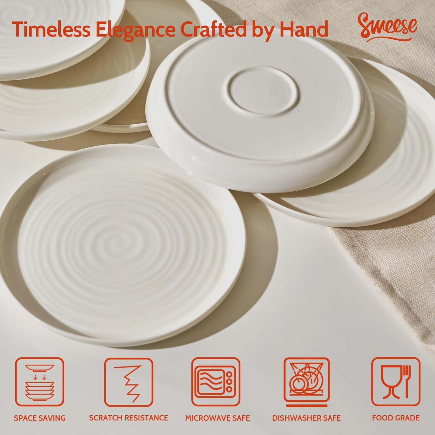 Sweese Dessert Plates, 7.8 Inch Porcelain Round Salad Plates Set of 6, Small Appetizer, Small Dish Set, Microwave & Dishwasher Safe, Scratch Resistant Slates set, White - Image 3