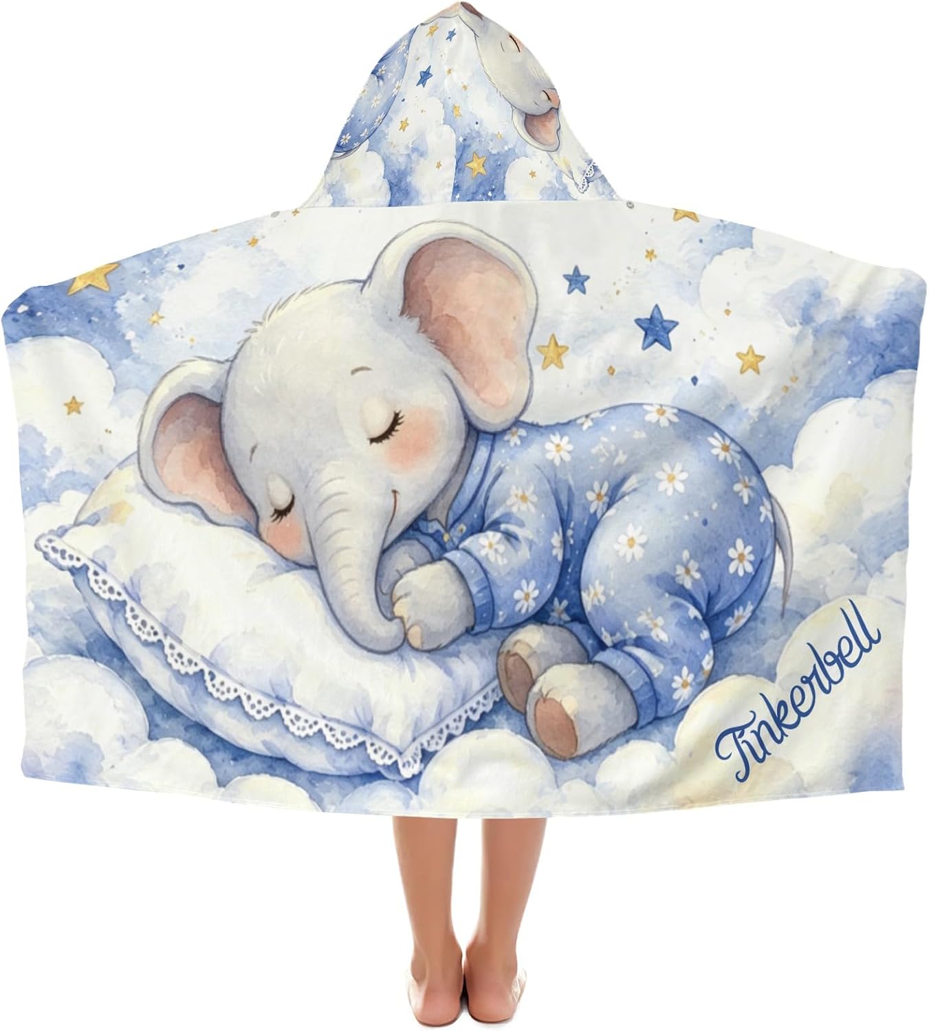 Custom Watercolor Floral Elephant Hooded Bath Beach Towel,Oversize 50"x30" Beach Bath Pool Hood Towel for Kids Gifts