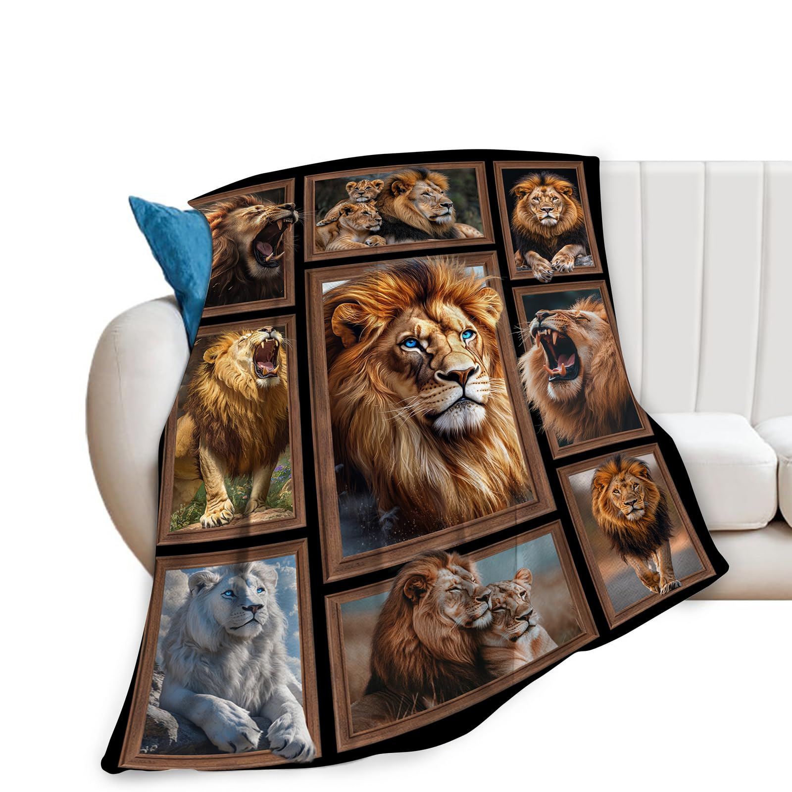 Lion Blanket Wild Animal Throw Blanket Cozy Plush Fleece Flannel Lioness Blankets Lightweight Fuzzy Party Gifts for Girls Boys Women Men 50"X40"