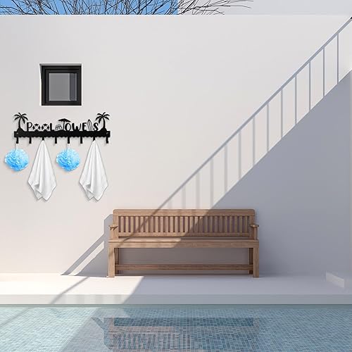 Miniatura 4 de Capoda Toallero de piscina de metal, para colgar en la pared, toallero de playa, toallero de verano con 8 ganchos para almacenamiento de toallas de