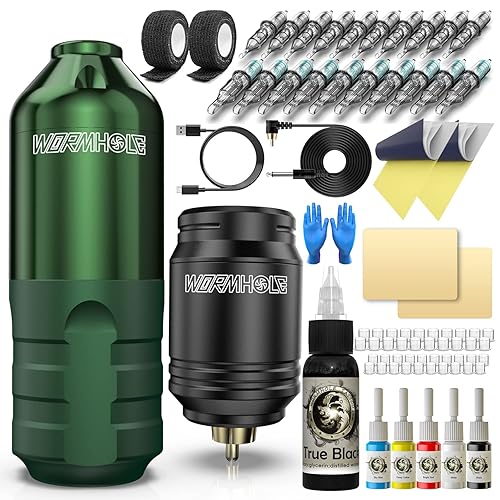 Kit de tatuaje inalámbrico, bolígrafo de tatuaje de agujero de gusano, kit de bolígrafo de tatuaje inalámbrico para principiantes, kit completo de