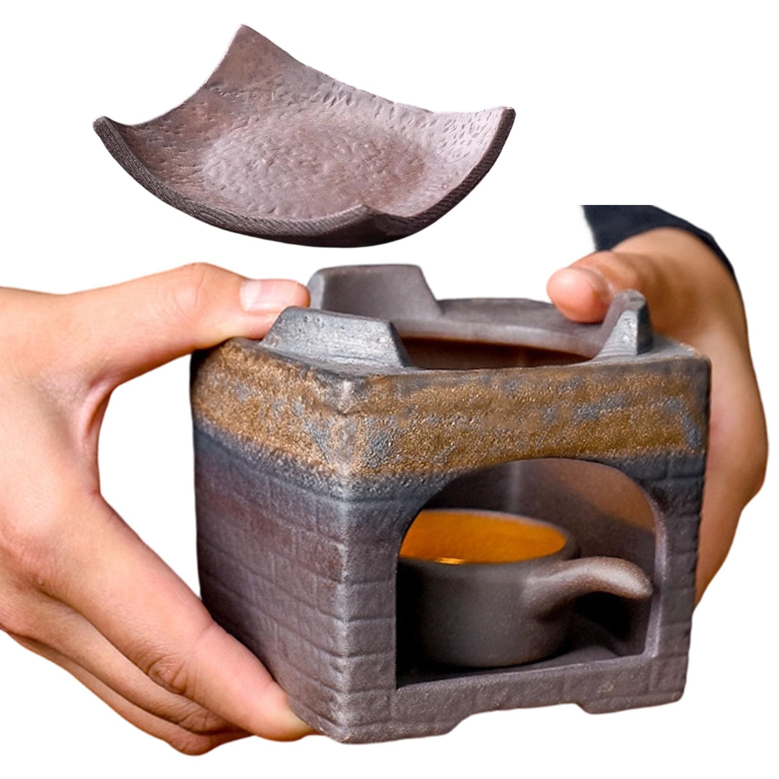 Tsophreniq Ceramic Tea Stove Warmer Set, Aromatherapys Burners, Tealight Holder Waxes Melts Warmers for Home Decors Teapot Warmer