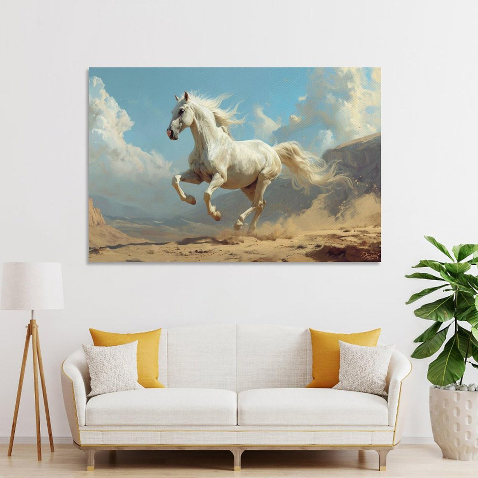 Amazon.co.jp: 絵画 疾走する白い馬インテリア 絵画 動物