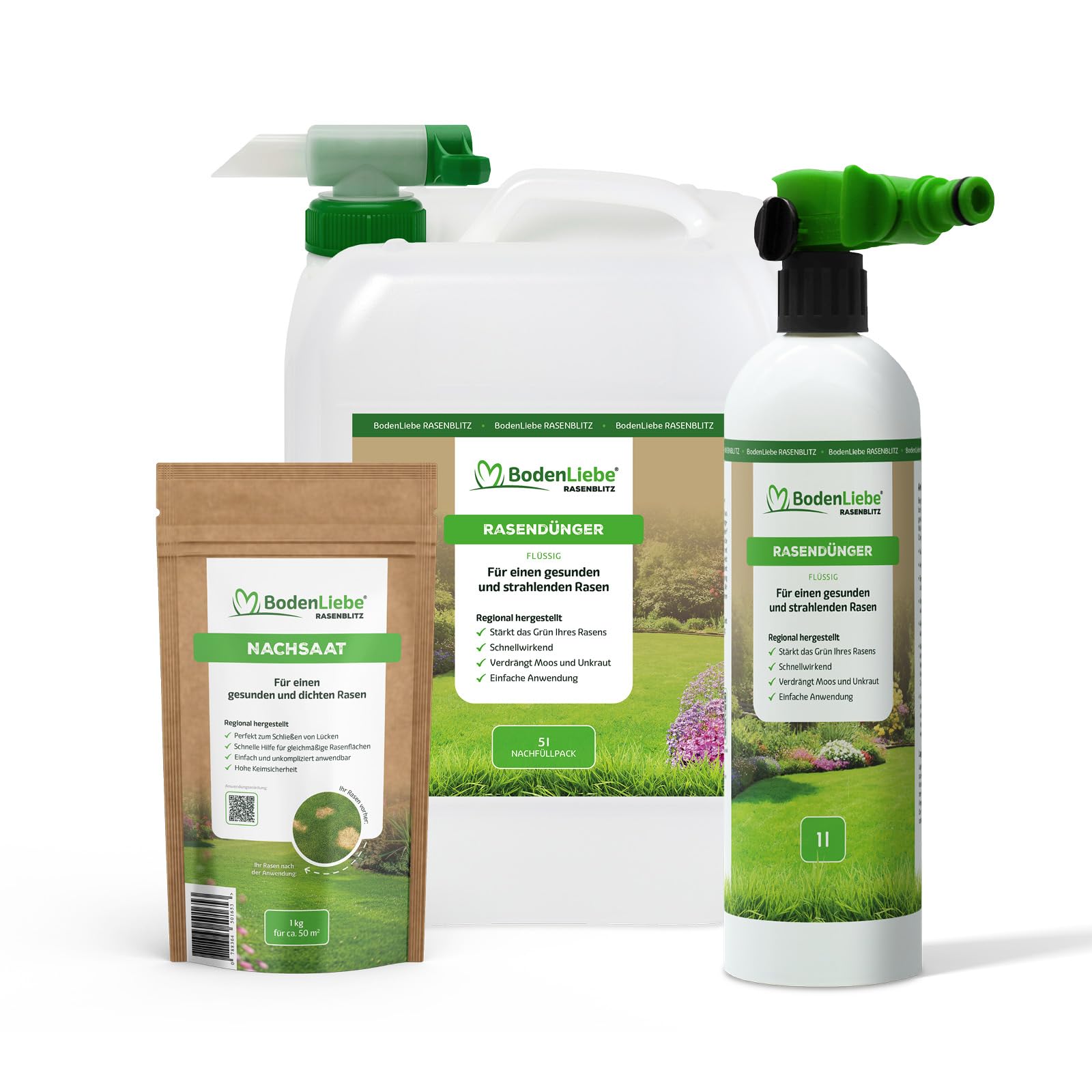 Rasenretter Set RASENBLITZ 5 L Flüssigdünger | rette deinen Rasen schnell & einfach, mit Sprühflasche & 1 kg Nachsaat, sattes Grün in 1-2 Wochen, für 250-500 m²