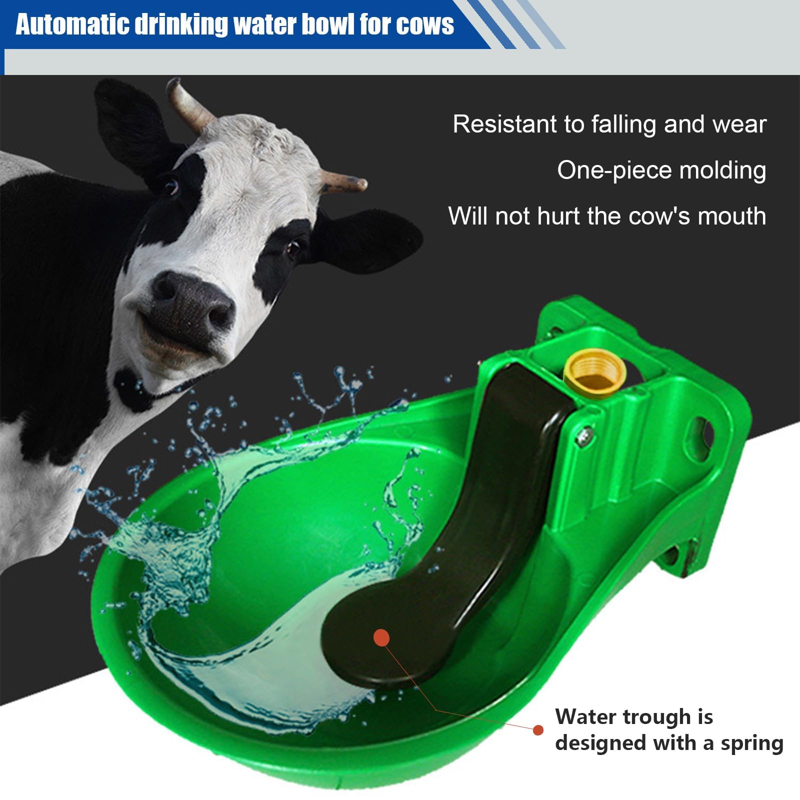 Tränkebecken Pferd, Tränkebecken mit Druckzunge + Inklusive 80 cm Schlauch und Adapter, Pferdetränke - Automatische Wasserabgabe, Rinder Tränkewanne für Rinder Esel und Pferde, Grün