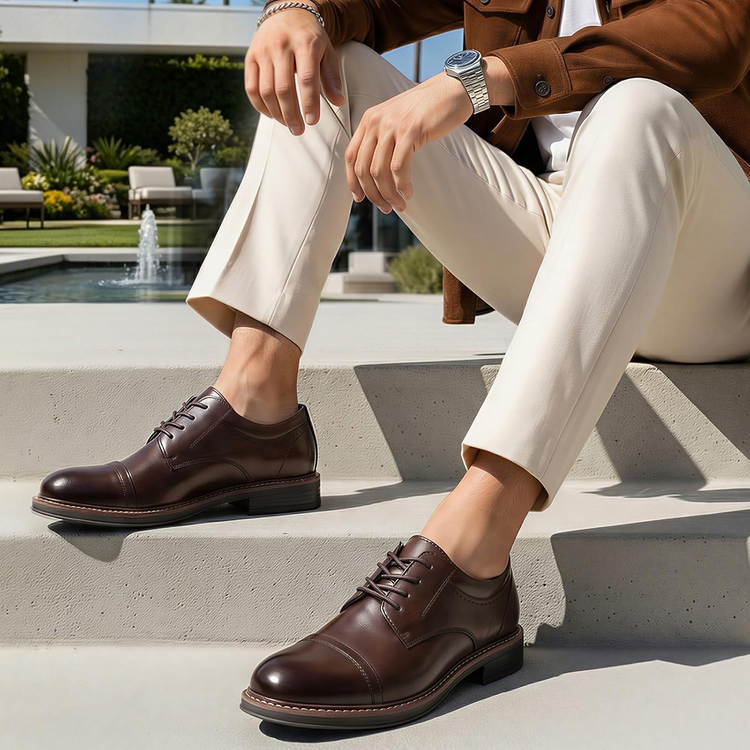 Mens Dress Shoes Cap Toe Oxford Shoes with Cushioned Sole image 3