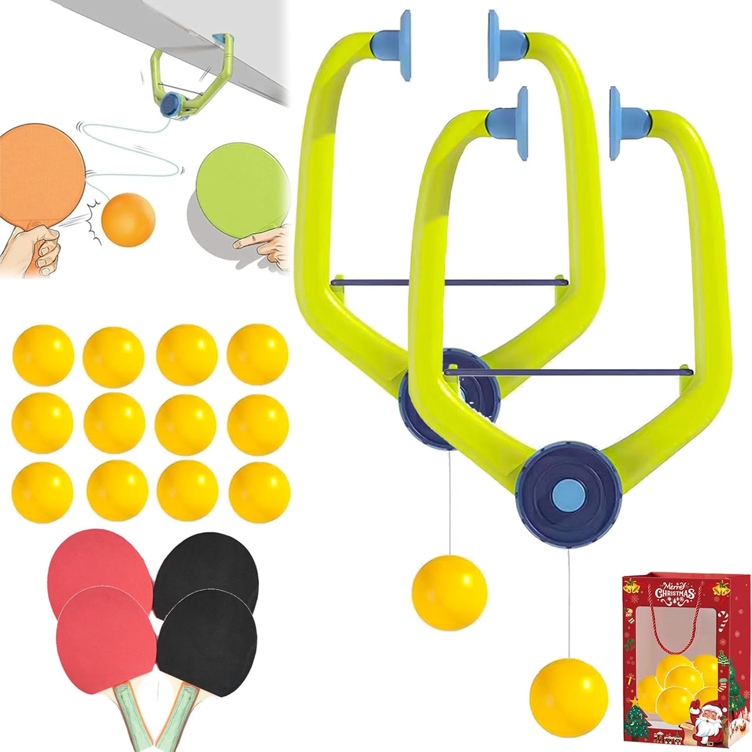 2026 Upgrade Door Plinking Game, Adjustable Door Pong Game for Kids with 2 Racket & 6Balls, Hanging Table Tennis Trainer Set, Improve Hand-Eye Coordination for Outdoor Indoor Active Game