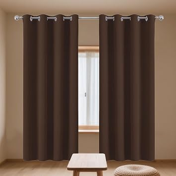 Blackout Curtains Bedroom 184 x 180 cm Soft Thermal Insulated Black Out Door Curtain for Living Room for Window Treatment Living Room/Kitchen, Brown