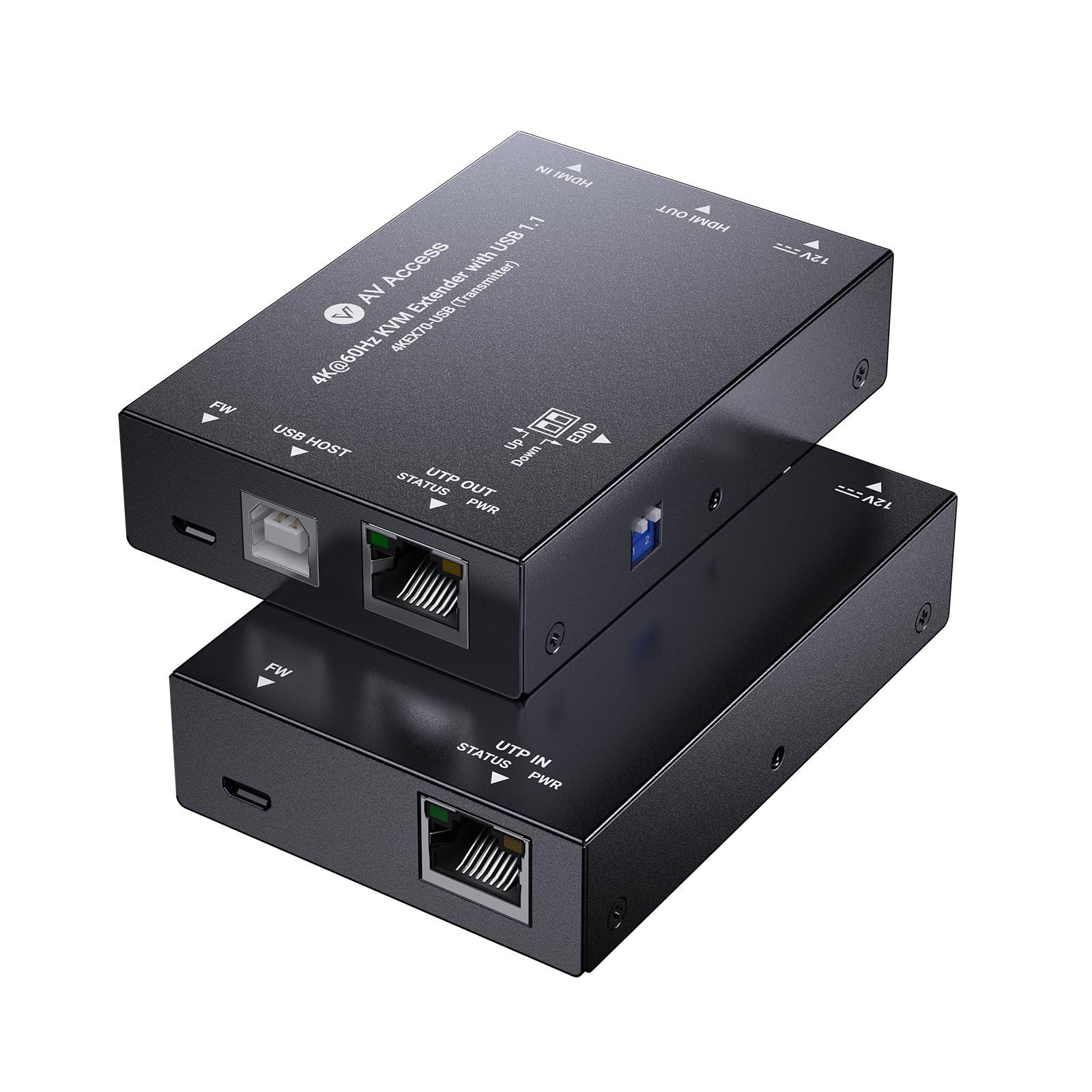 AV Access 4K HDMI & USB KVM Extender Over Cat6/6A/7 Upto 230ft, HDR10, HDCP 2.3, USB 1.1, Bi-Directional PoC, EDID Switch, Ultra-Slim Transmitter/Receiver for Retail & Control Systems (4KEX70-USB) | HDCP 2.3, 2xUSB 1.1, bidirektionaler PoC, EDID Switch, HDMI Loop-Out für Einzelhandel & Steuerungssystem (4KEX70-USB)