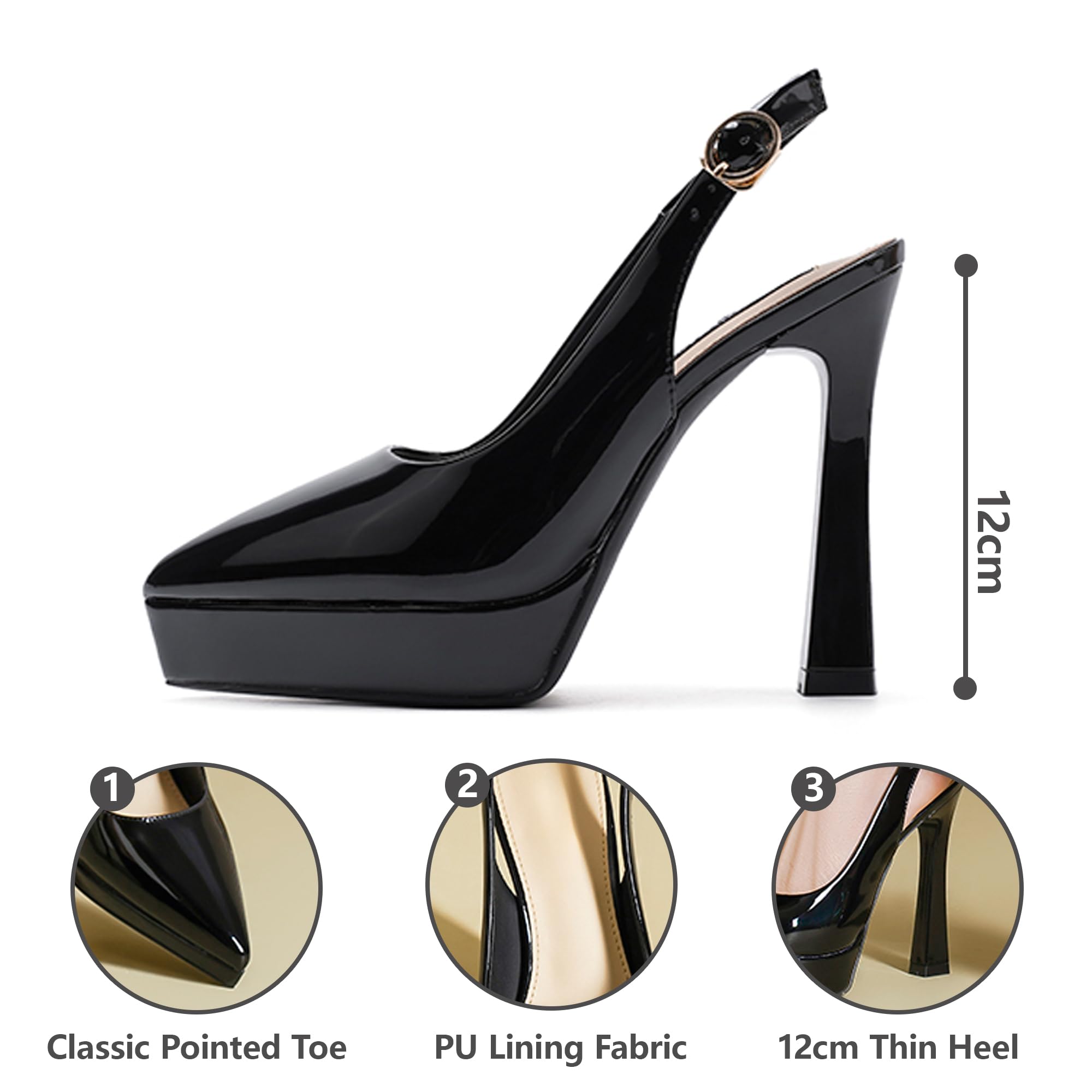 Sandales pour Femmes, Escarpins à Bride arrière à Bout fermé, Talons Aiguilles de 12 cm, Pompes d'été pour la Vie Quotidienne, fête