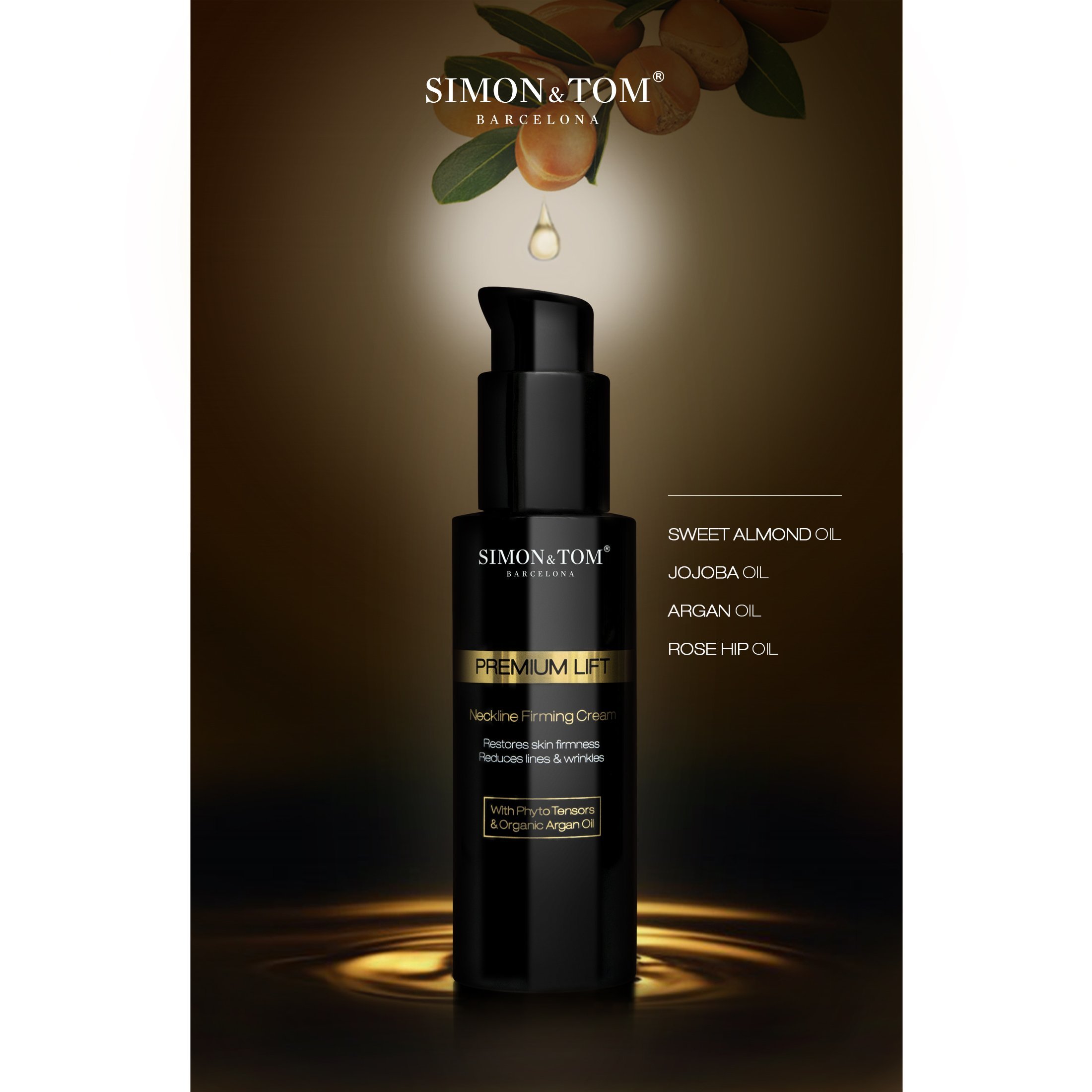 Simon&Tom Premium Lift Neckline - Crema Rassodante Collo e Décolleté con Acido Ialuronico, Fitostimolanti, olio di Argan Biologico, Antirughe, Effetto Lifting, Senza parabeni, 100 ml Made in Spain