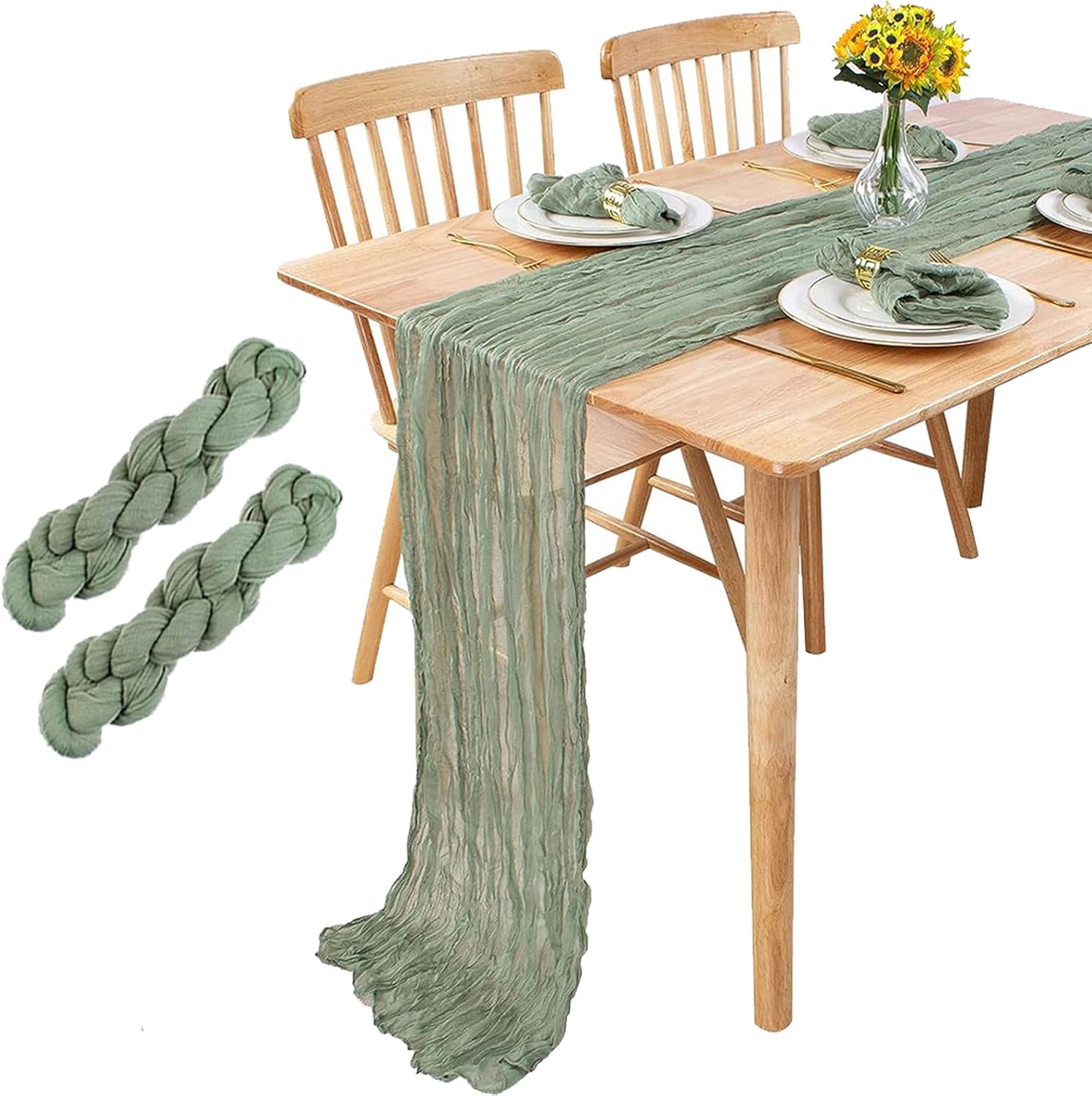 Sage Green Table Runner, Table Runner 300 x 90 cm, Decoration for Indoors, Holidays, Weddings, Parties, Birthdays