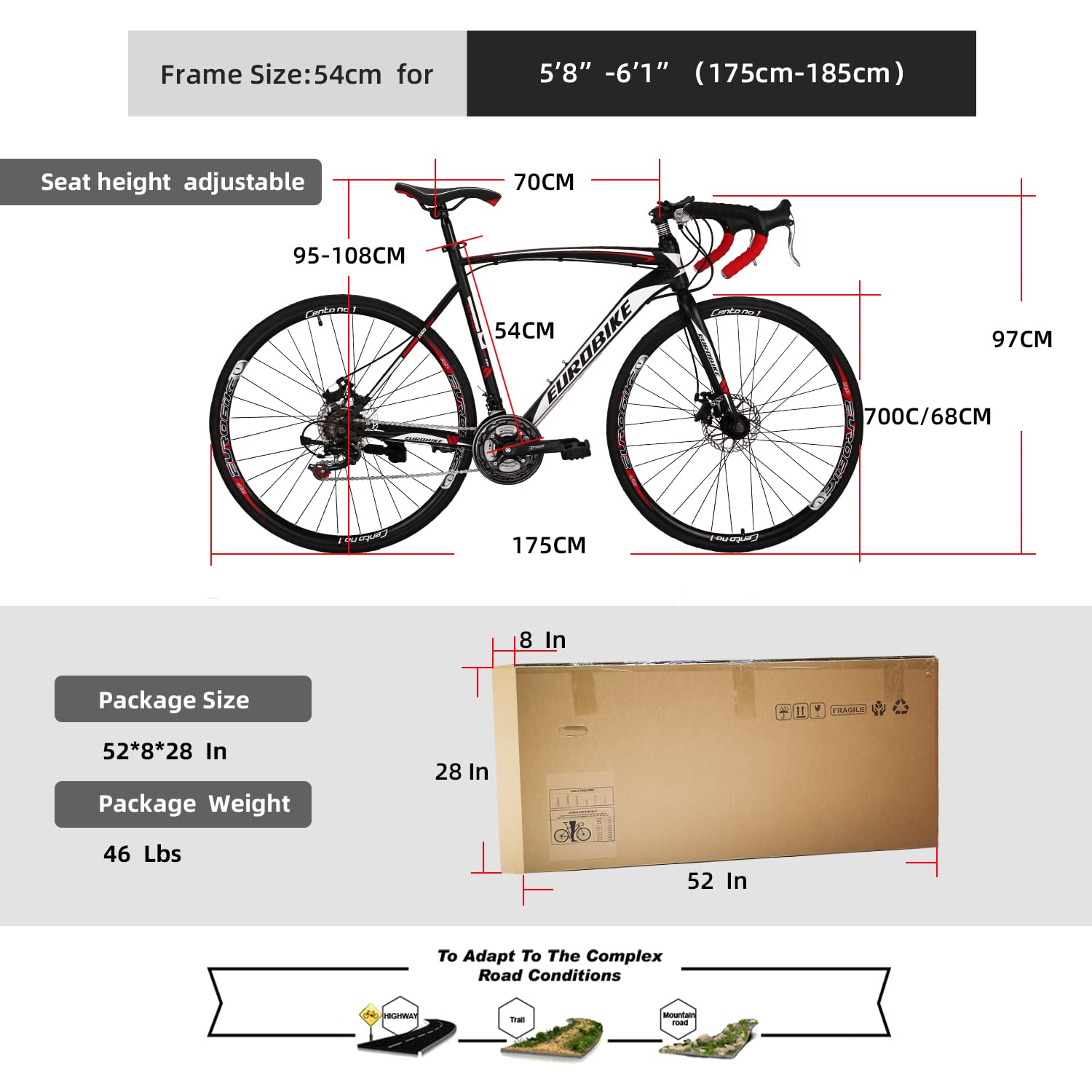 Buy Eurobike XC550 Road Bike, 21 Speed Mens XL Road Bike,54cm Road