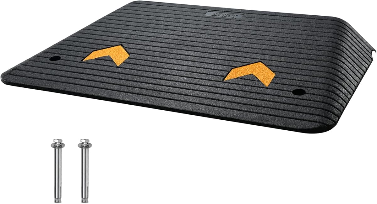 VEVOR 4" Rise Rubber Threshold Ramp, 35.5" Wide Wheelchair Ramp Doorway, Natural Curb Ramp, 33069Lbs Load Capacity, Non-Slip Textured Surface Rubber Curb Ramp for Wheelchair and Scooter