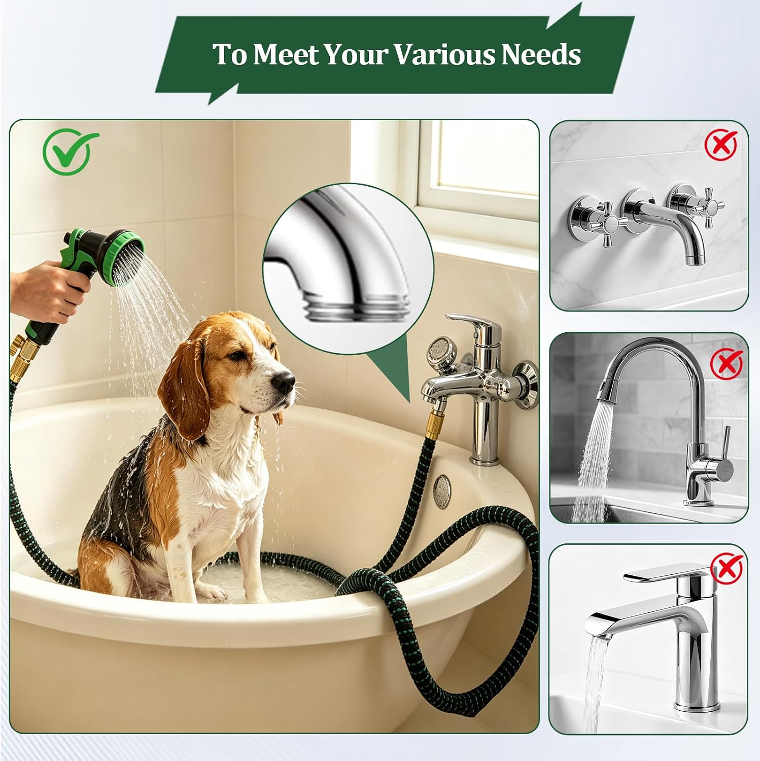 Indoor Sink Attachment for Faucet Sprayer Hose/Holder Set Compatible Faucet Hose with 8 Adapters for Kitchen and Bathroom Faucet, Watering Houseplants Pets Car Household 10-Function Nozzle(50 FT)