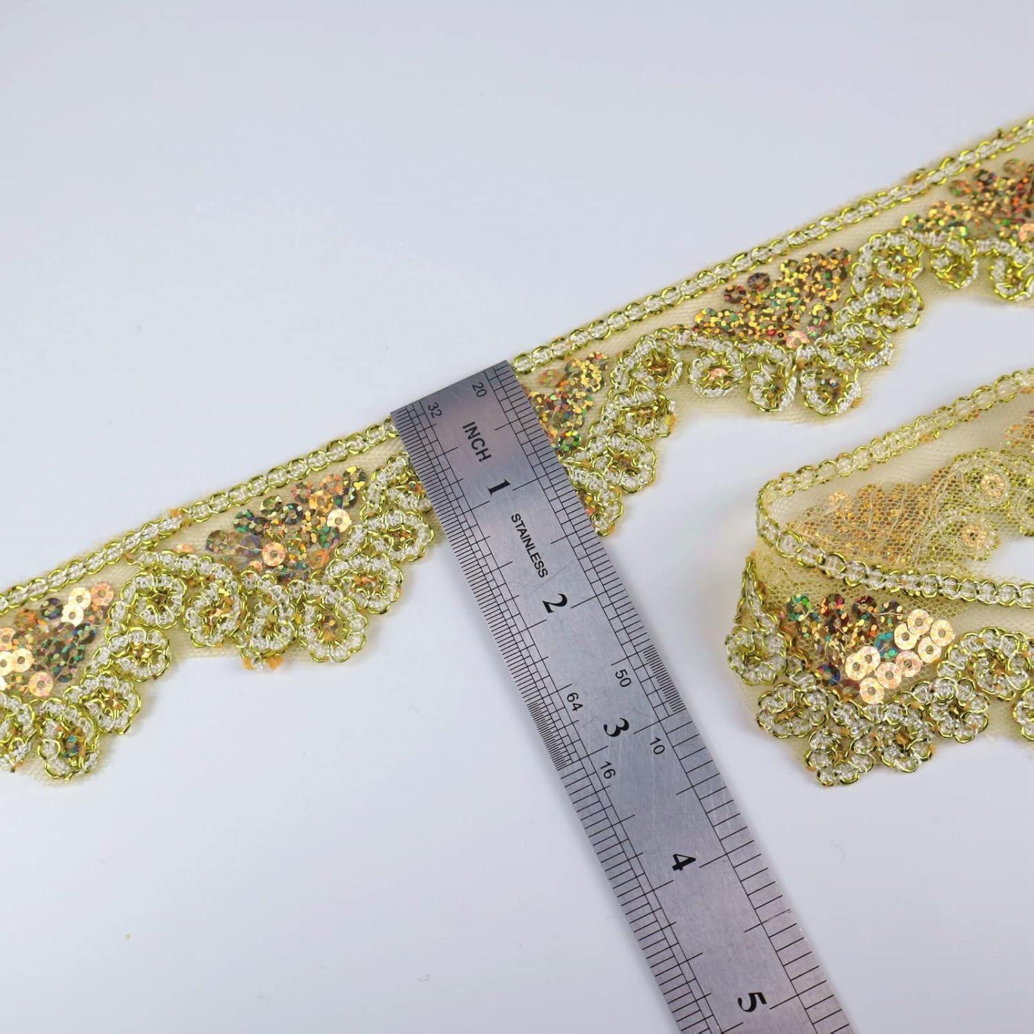 Gold Beaded Lace Trim Sequin Ribbon Sewing Lace for Crafts, Clothing Decoration (10 Yards)