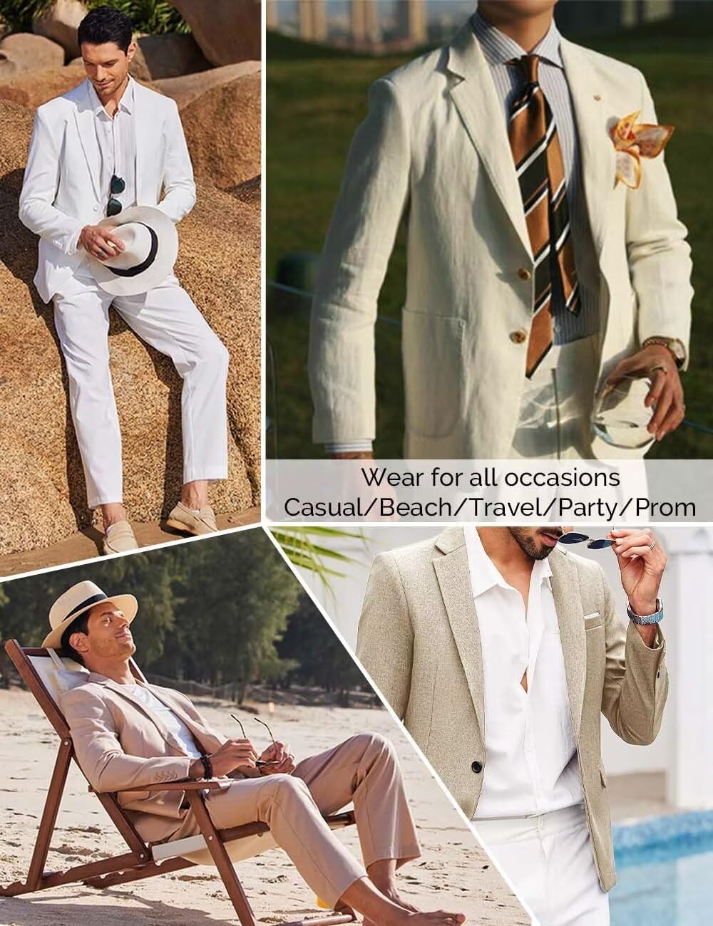 Mens 3 Pieces Summer Linen Suit Beach Wedding Slim Fit Blazer Grooms Suits - Image 4