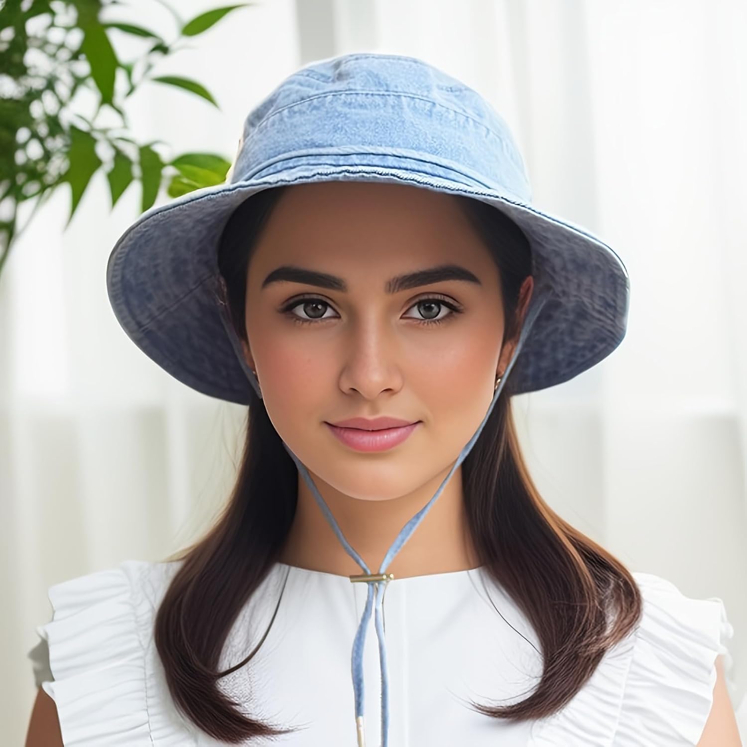 Bucket Hat for Women Men Wide Brim Sun Hat Packable Cotton Denim Summer Beach Travel Outdoor Fishing Cap
