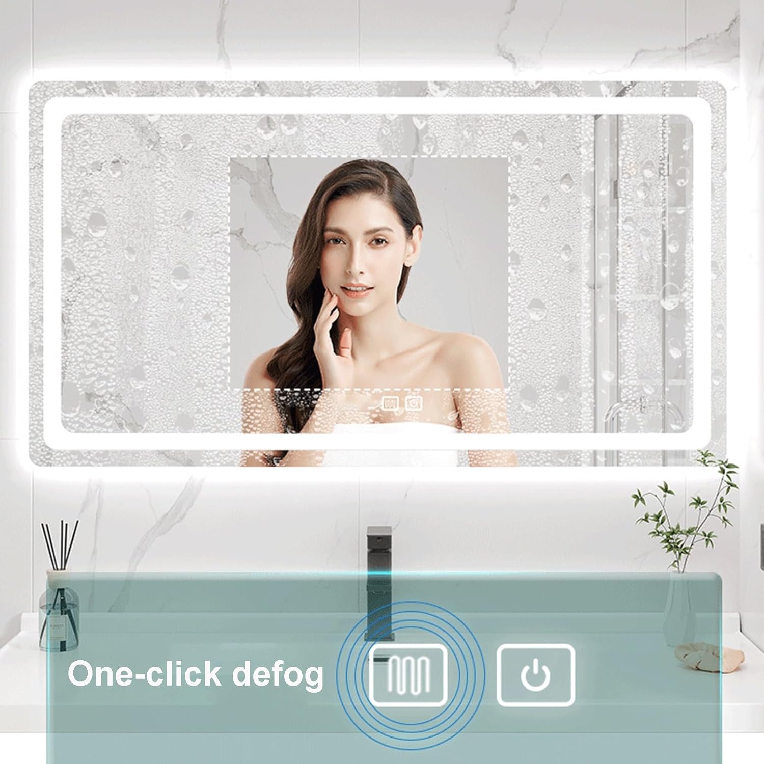 Led Mirror for Bathroom, Front and Backlit, Anti Fog, Dimmable 3 Colors LED Bathroom Mirror, Smart Mirror Touch Sensor Square Wall Mounted(70 * 90cm)