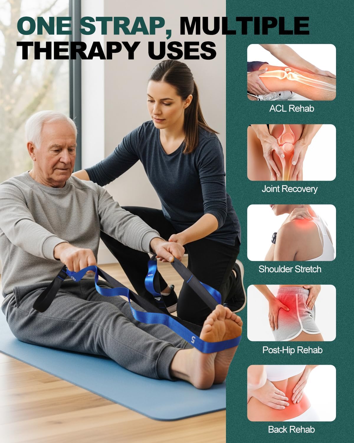 Trideer Stretching Straps with Loops, Non-Elastic Yoga Straps for Stretching, Durable Nylon Exercise Bands with Loops for Physical Therapy Flexibility, Yoga,Hamstring Leg Stretcher with Guidance - Image 5