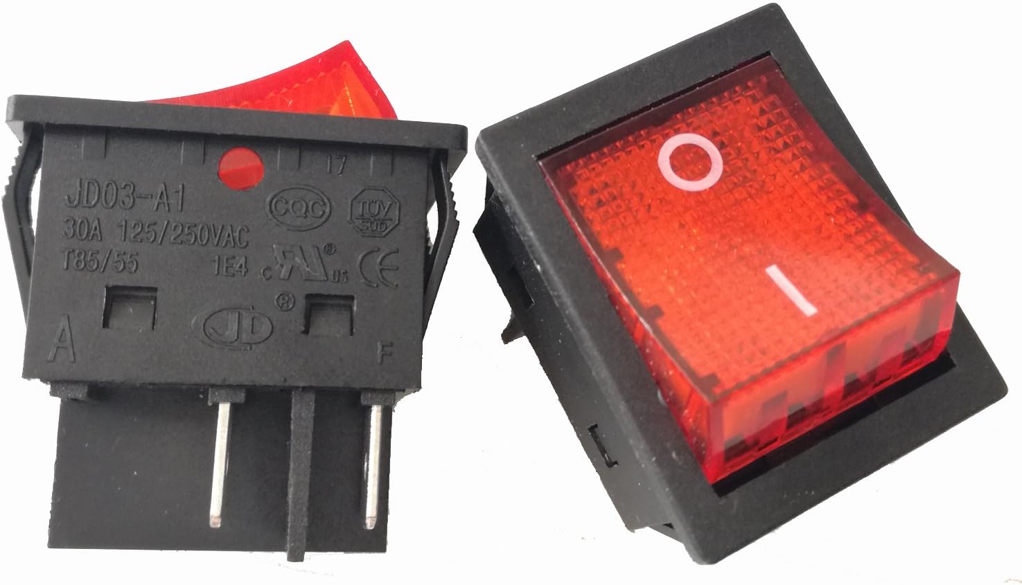 2pcs 4Pins 30A 125V/250V T85/55 1E4 Large Current Rocker Power Switches for Inverter Welding Machine, JD03-A1 TUV, Black Color, CE CQC Certificate