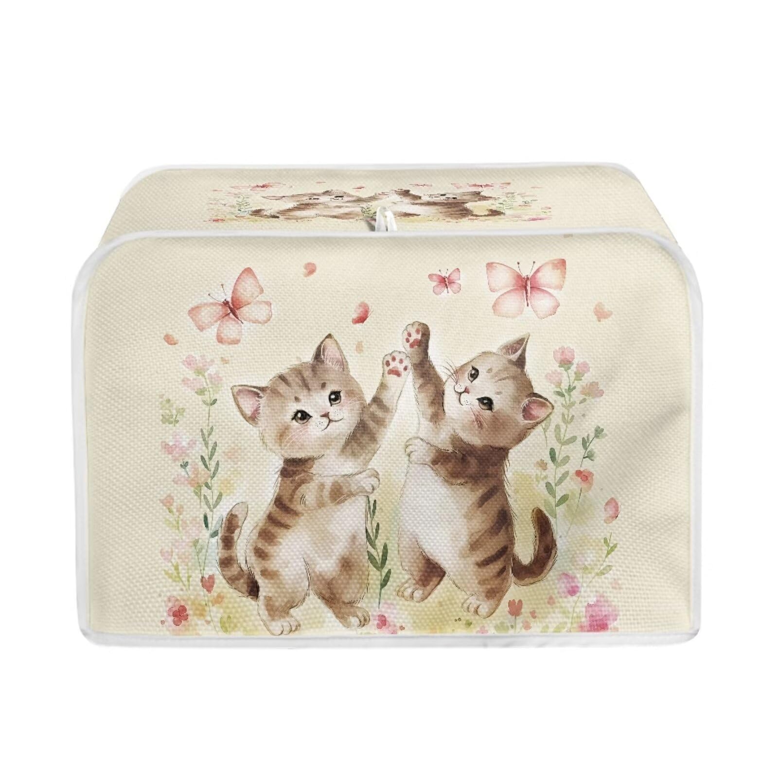 Xoenoiee Cat Butterfly Floral Print 4 Slice Toaster Cover - Woman Kitchen Accessories, Small Appliance Dust Proof Cover for Bread Maker, Size M