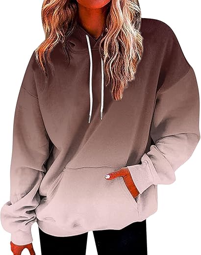 maisdgop Hoodies for Women Drawstring Pullover with Pocket Gradient Print Oversized Sweatshirt Casual Crewneck Hooded Tops