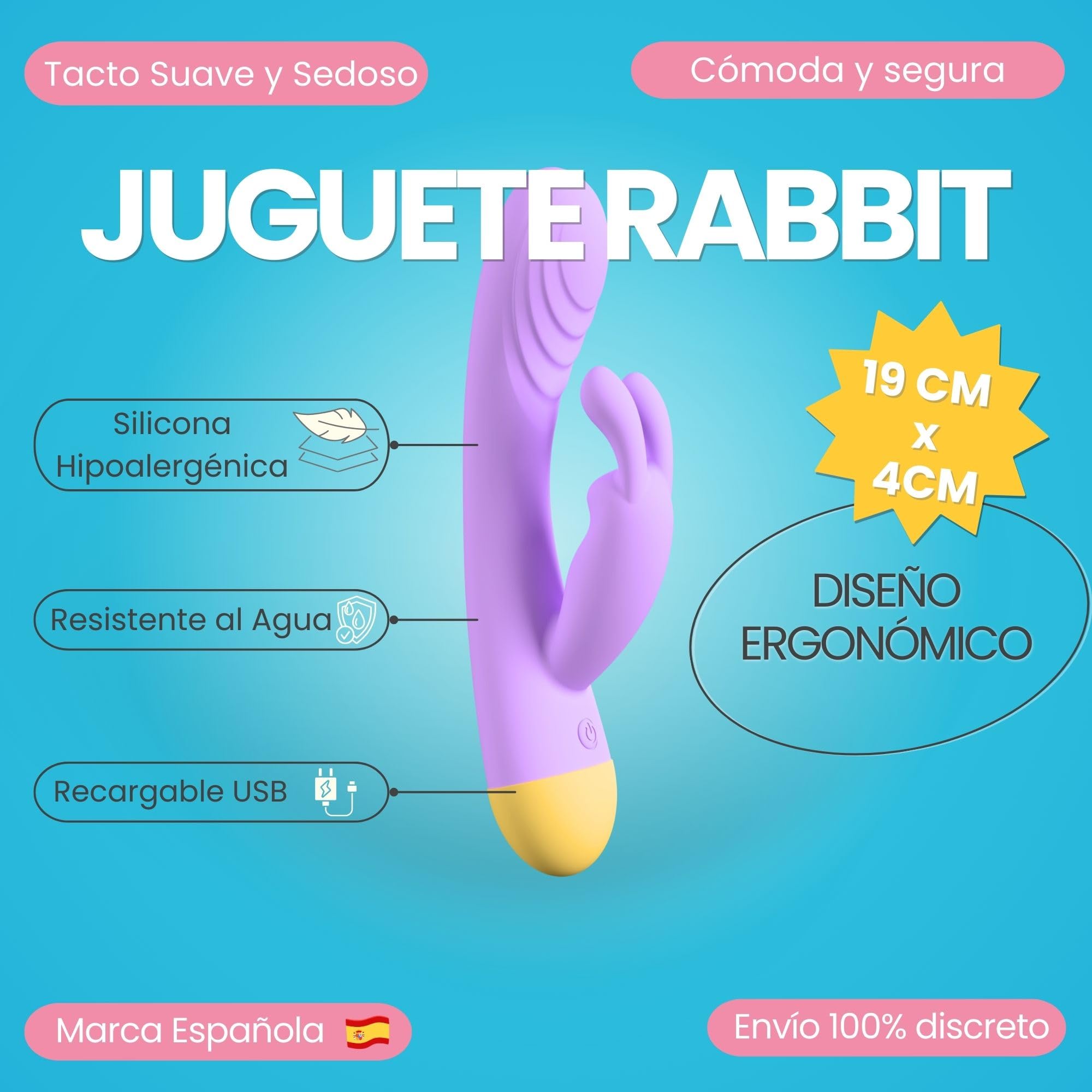 Vibrador Mujer Dual Conejito Clítoris Vaginal Suave Juguete Sexual Recargable USB Silencioso Impermeable Juguetes Eróticos Para Mujer Sexuales Consoladores Estimulador Autocuidado Placer Diario (LILA)