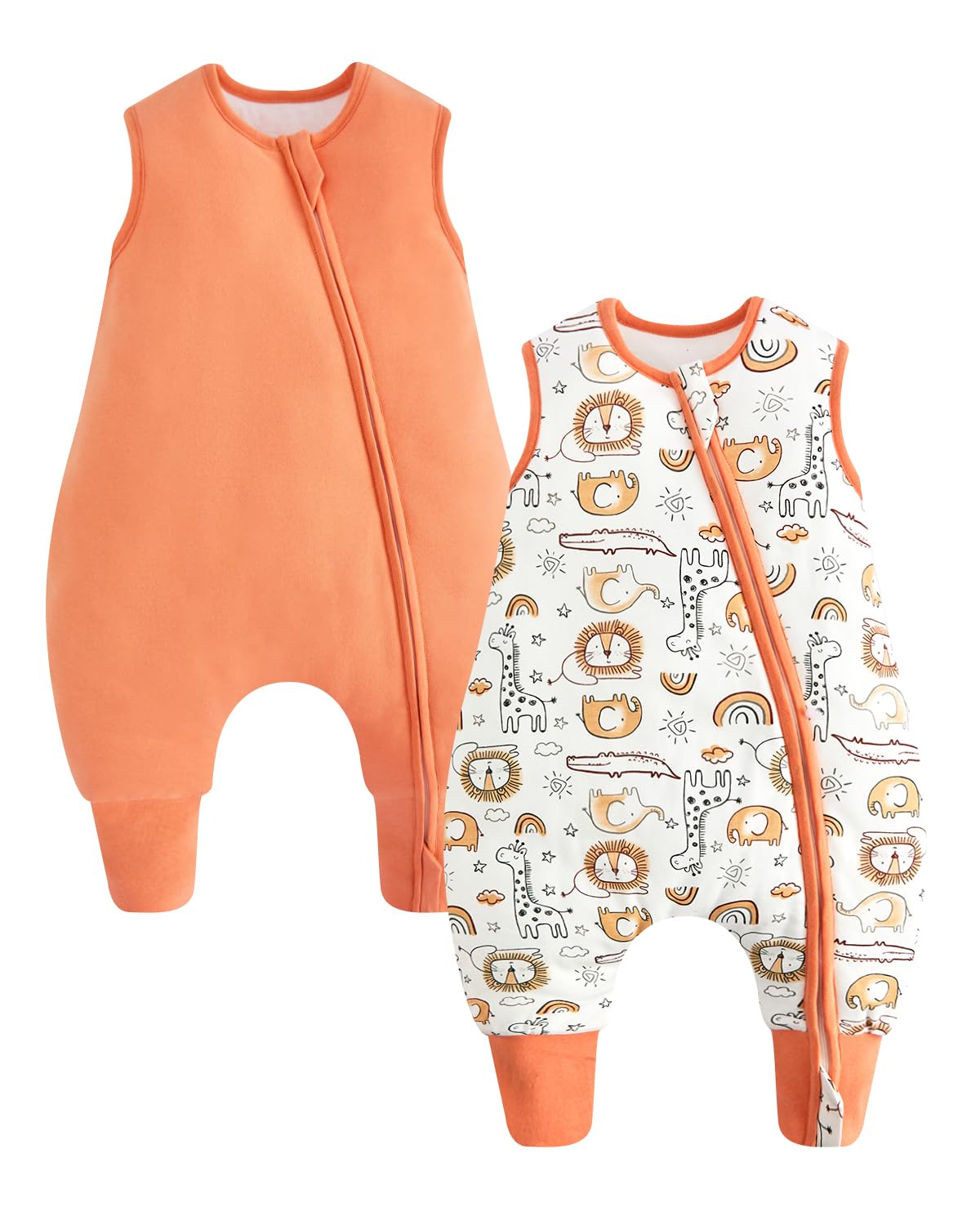 WYTbaby Baby Sleeping Bag with Legs, 1.5 Tog 100% Cotton Sleep Sack, Toddler Soft Sleep Bag with Feet Orange Lion 4-6 Years