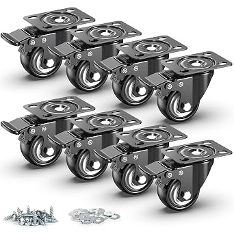 2 inch Caster Wheels Heavy Duty Swivel Casterswith Safety Brake Total Capacity 1200lbs Set of 8 Good for Industrial or Furniture