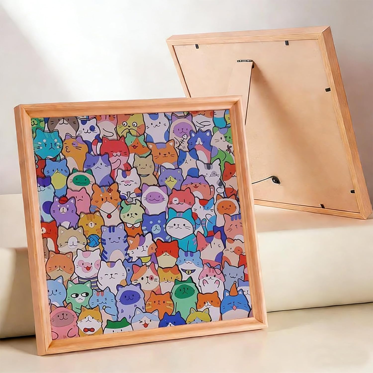 Wooden Coloring Puzzle,DIY Wooden Cat Puzzle Frame-Creative Paintable 3D Little Kitties Handmade Photo Frame Crafts Kits for Home Decoration Gift Includes Marker Pens(36 Colors)